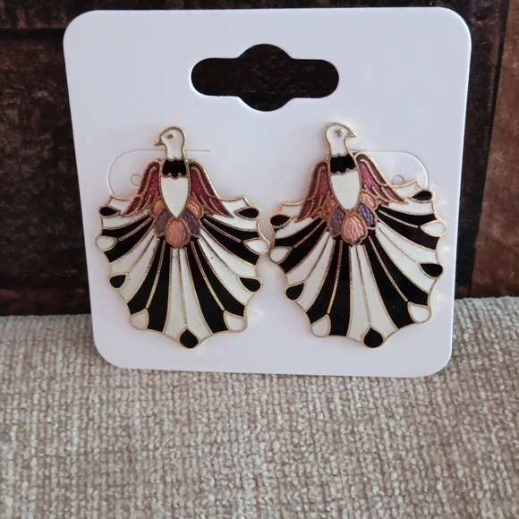 Gold Tone Enamel Bird Post Earrings - Picture 5 of 7